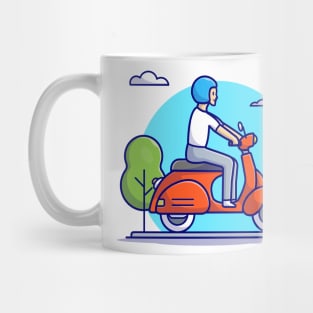 Man Riding Scooter Cartoon Vector Icon Illustration Mug